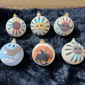 Native American Navajo Sand Painting Ball Ornament Christmas Lot (6)